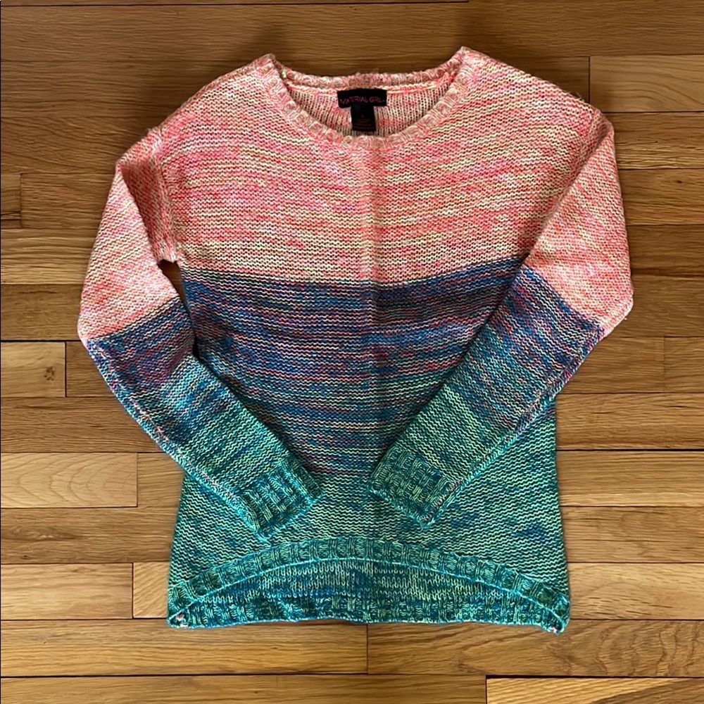 Material Girl Pink and Blue Crew Neck Sweater